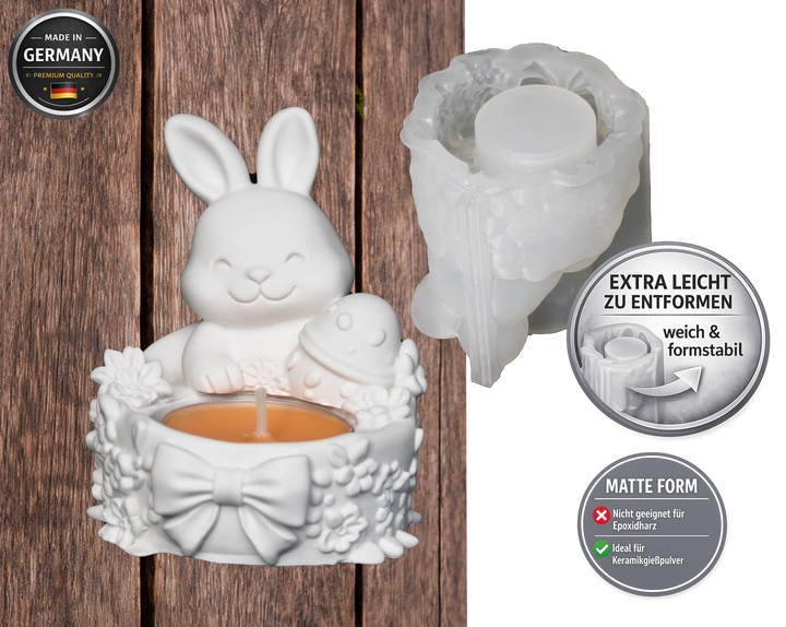 3D Kerzenform Hase mit Ei – Silikonform für Kerzen & Keramikgießpulver