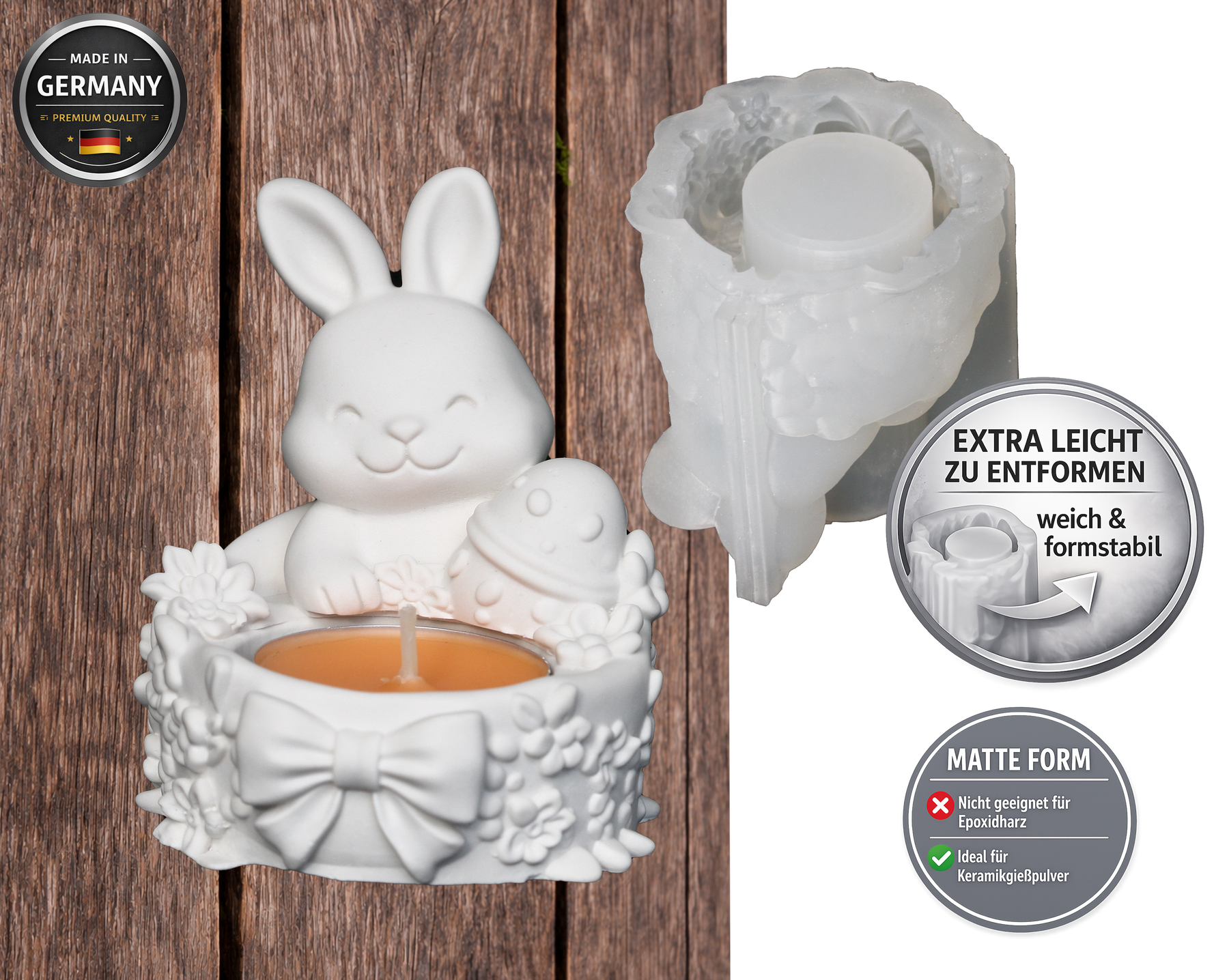 3D Kerzenform Hase mit Ei – Silikonform für Kerzen & Keramikgießpulver – Refloxy