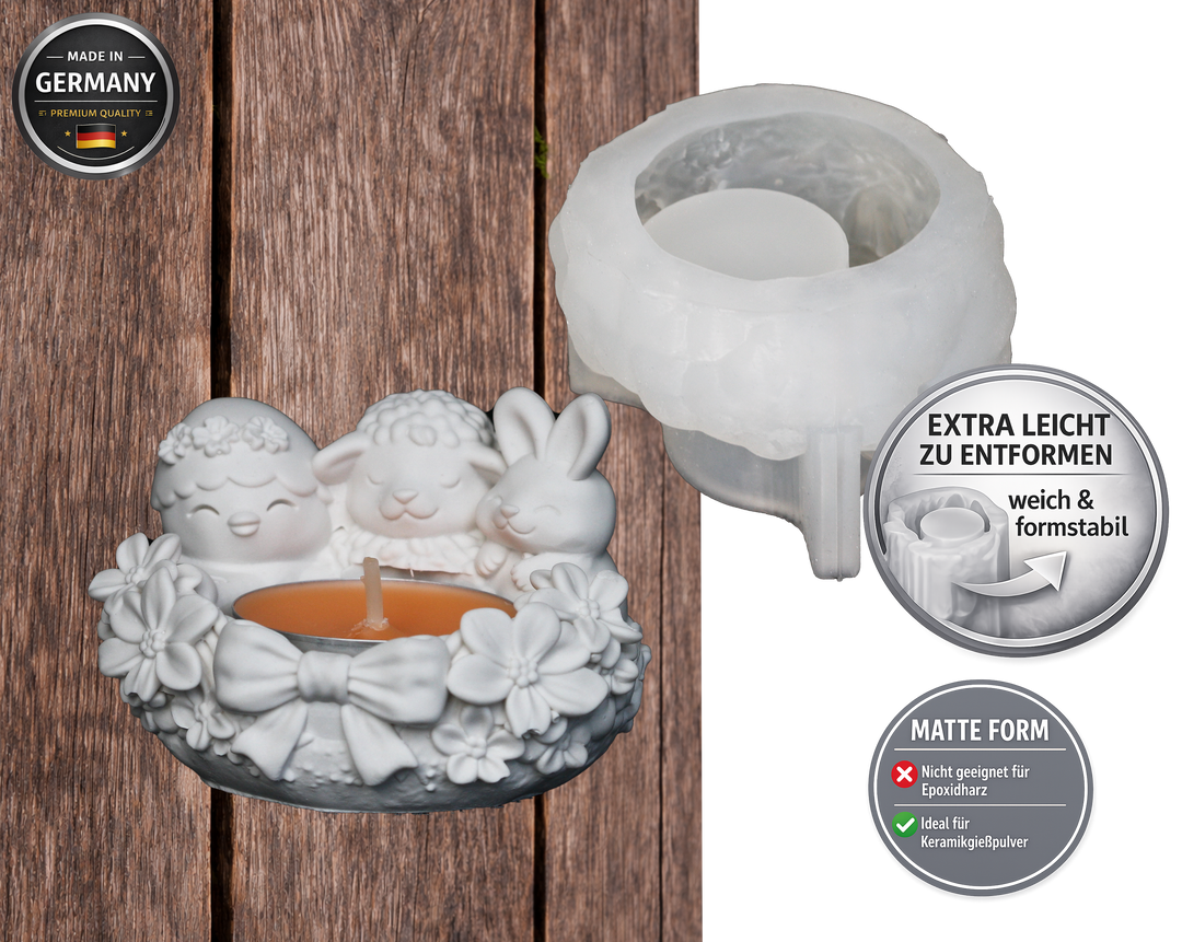 3D Kerzenform Hase mit Ei – Silikonform für Kerzen & Keramikgießpulver