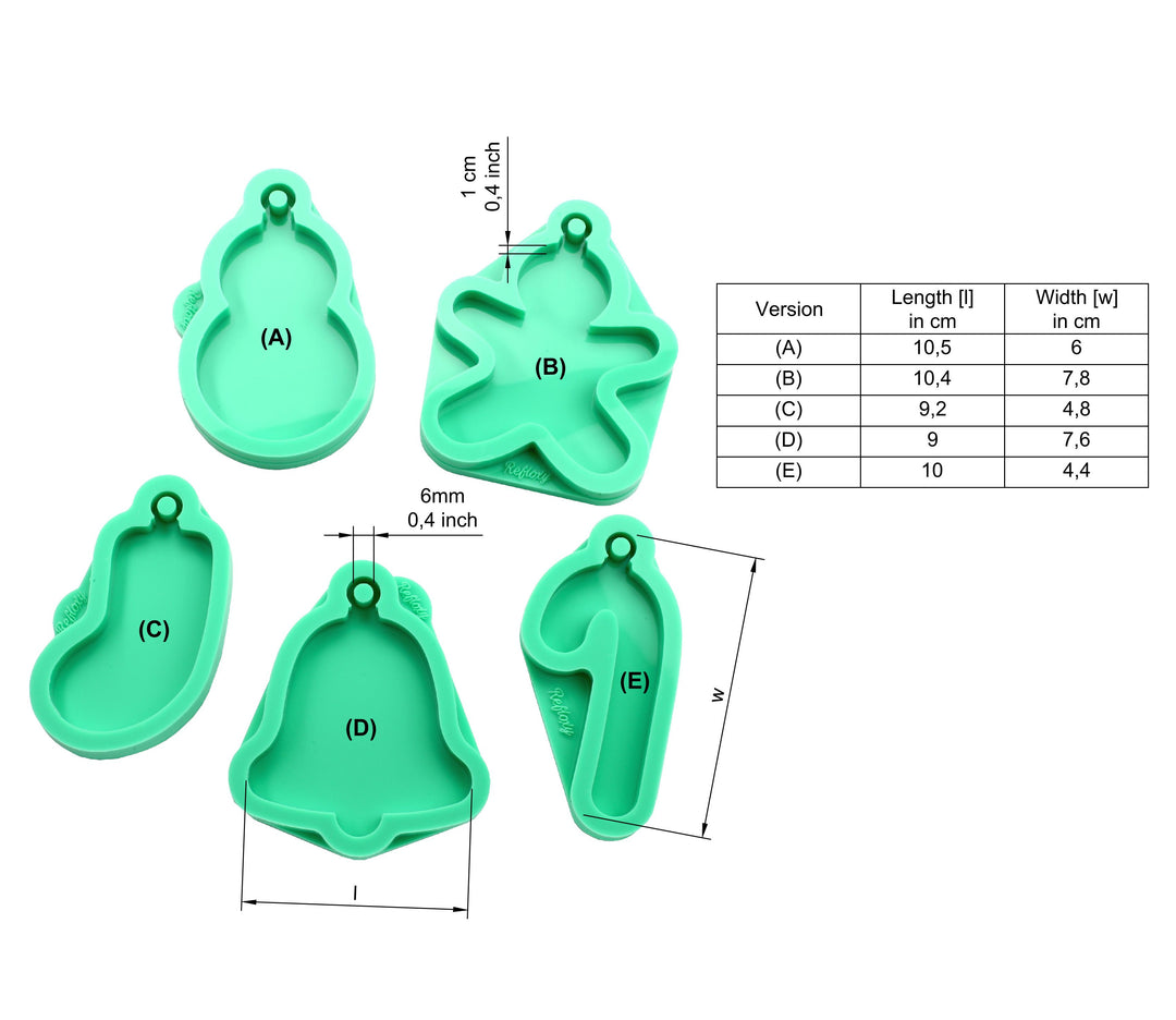 Weihnachten Ornamente Schneemann, Weckmann, Socke, Glocke, Zuckerstange Silikonform