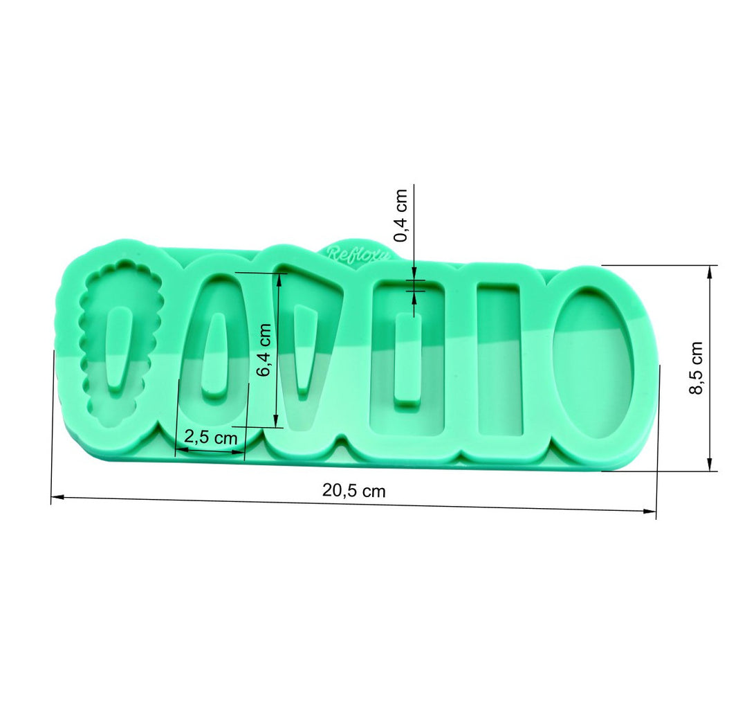 Haarspange 6er Silikonform "Alle Designs" in verschiedenen Varianten - Maße 6,4 x 2,5 x 0,4 cm Hochwertige Silikonform für Resin.