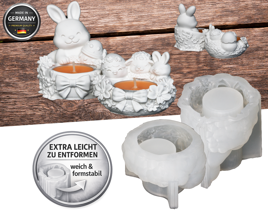 3D Kerzenform Hase mit Ei – Silikonform für Kerzen & Keramikgießpulver – Refloxy