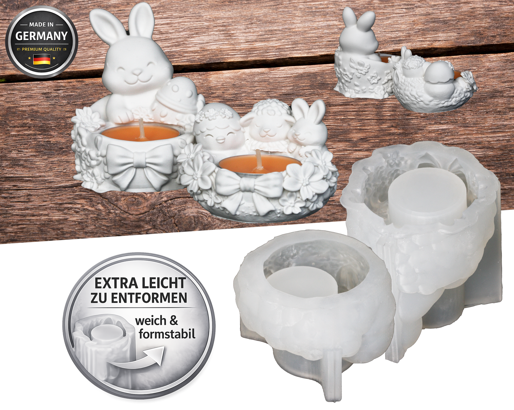 3D Kerzenform Hase mit Ei – Silikonform für Kerzen & Keramikgießpulver – Refloxy